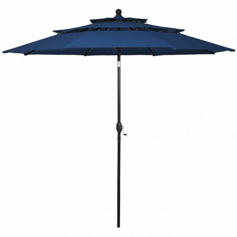 10' 3 Tier Patio Umbrella Aluminum Sunshade Shelter Double Vented Without Base-Navy OP3928NY