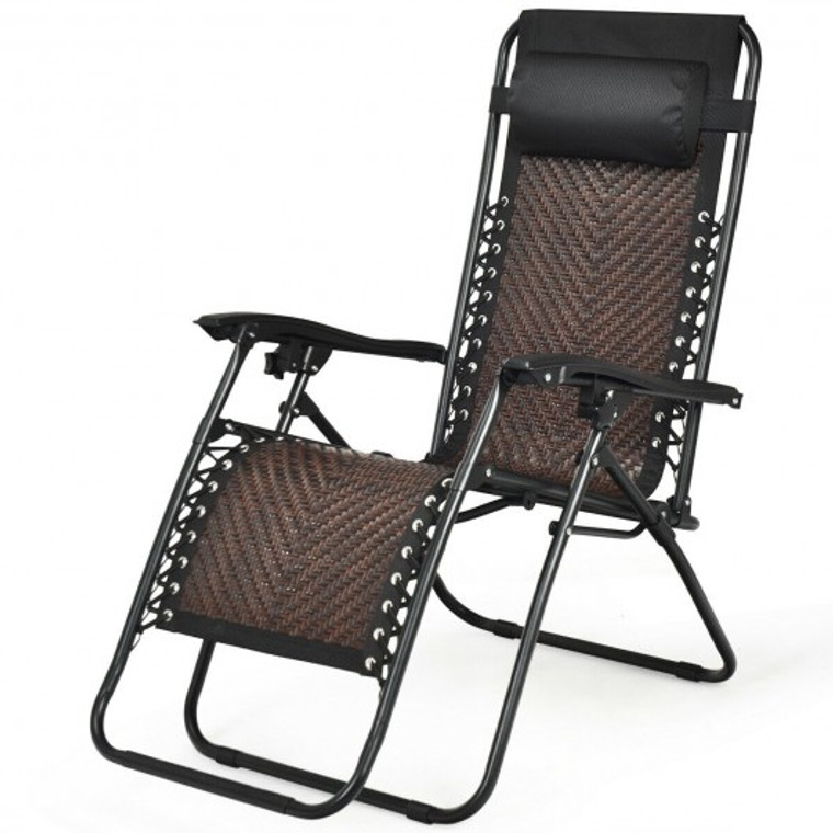 Folding Patio Rattan Zero Gravity Lounge Chair Recliner-Coffee OP70634CF-1