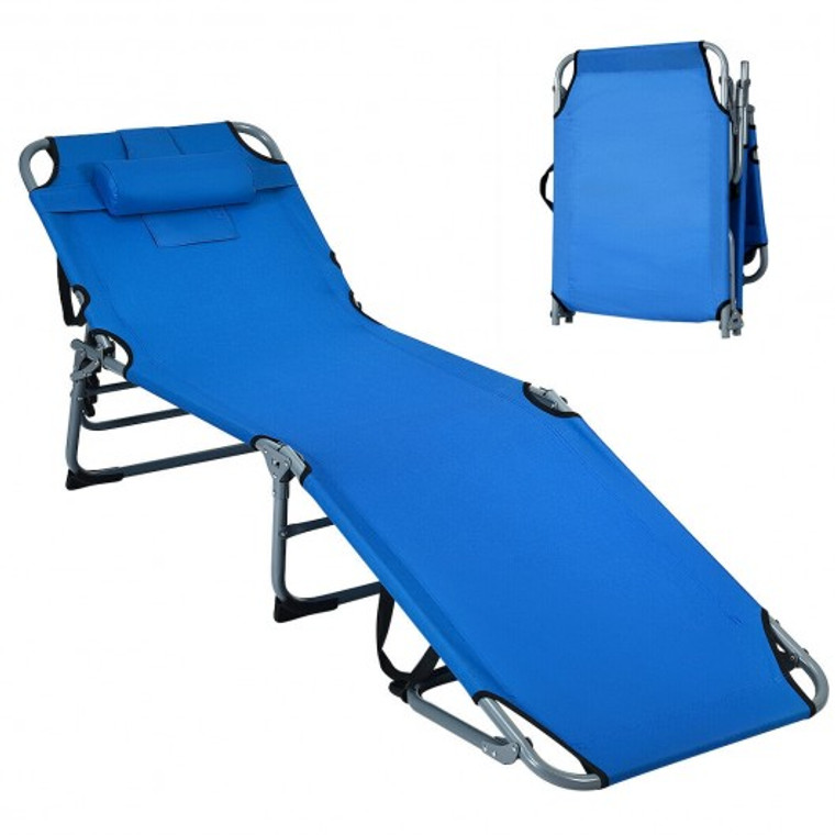 Folding Chaise Lounge Chair Bed Adjustable Outdoor Patio Beach-Blue OP70561BL