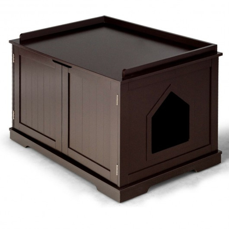 Cat Litter Box Wooden Enclosure Pet House Sidetable Washroom-Brown HW65619CF