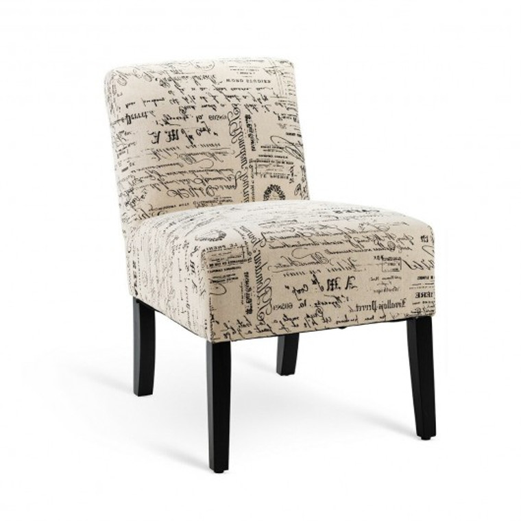 Armless Letter Print Fabric Chair With Solid Wood Legs HW65924