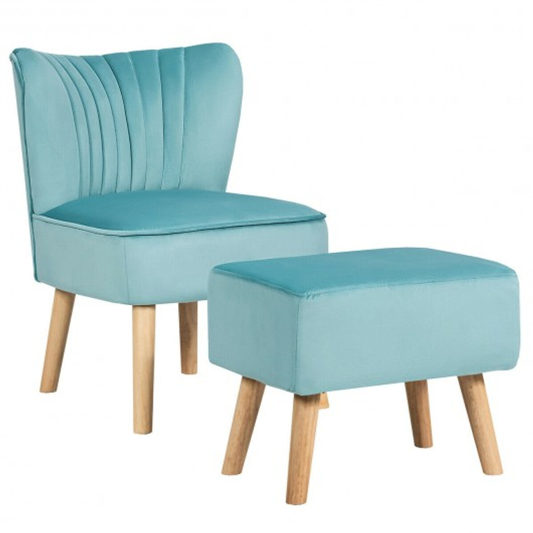 Leisure Chair And Ottoman Padded Velvet Tufted Sofa Set -Green HW66178GN
