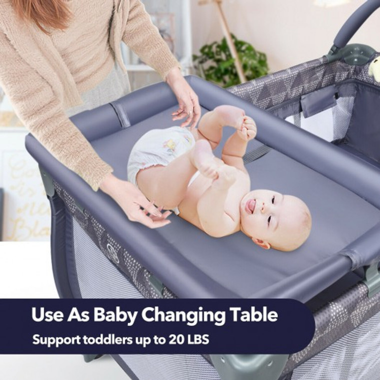Portable Foldable Baby Playard Nursery Center With Changing Station-Gray BB5591GR