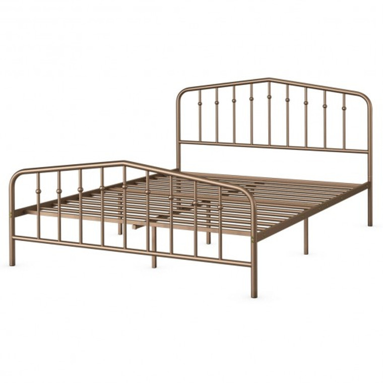 Full Size Metal Bed Frame With Headboard & Footboard-Brown HW66168CF