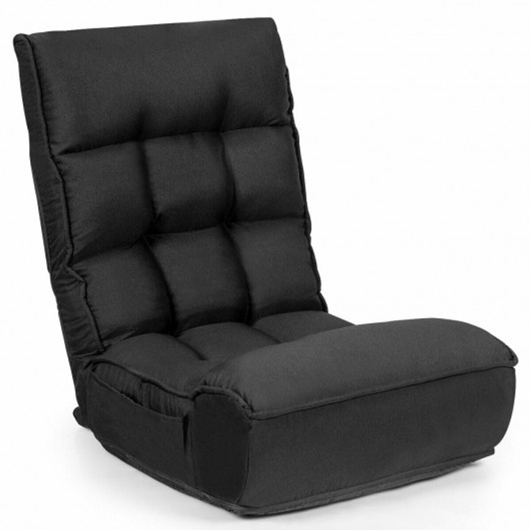 4-Position Adjustable Floor Chair Folding Lazy Sofa-Black HW66375BK