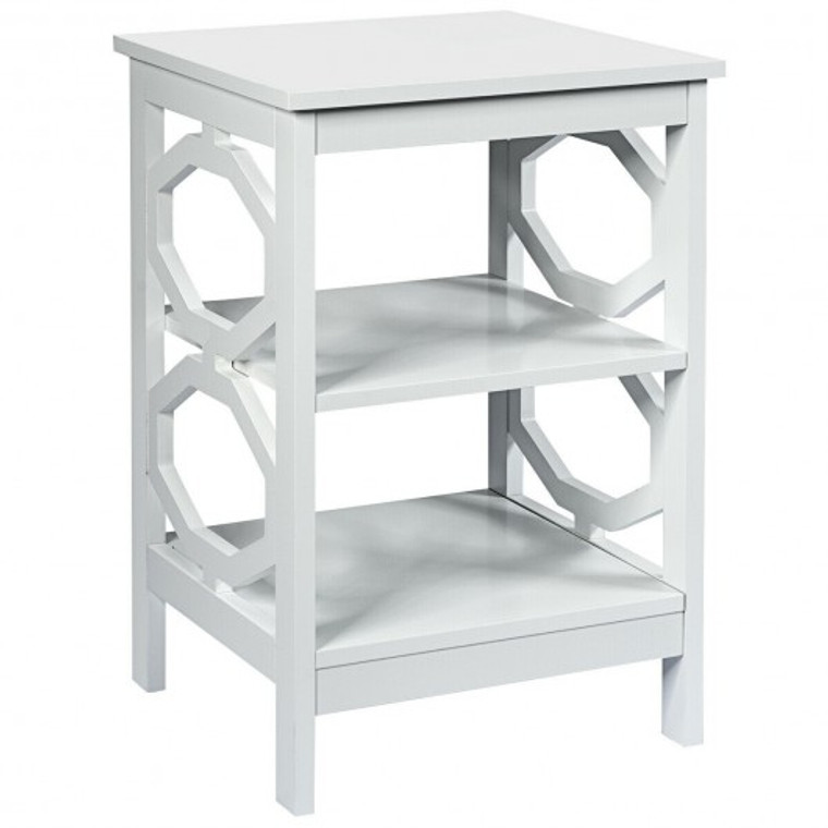 3-Tier Nightstand Sofa Side End Accent Table-White HW65690WH