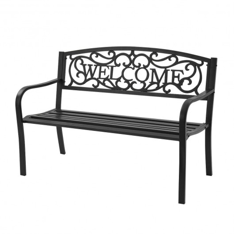 Outdoor Furniture Steel Frame Porch Garden Bench-Black OP70411BK