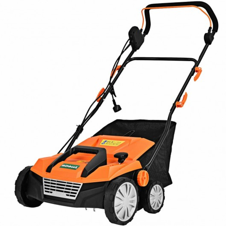13 Amp Corded Scarifier 15'' Electric Lawn Dethatcher With Dual Safety Switch-Orange ET1415US-OR