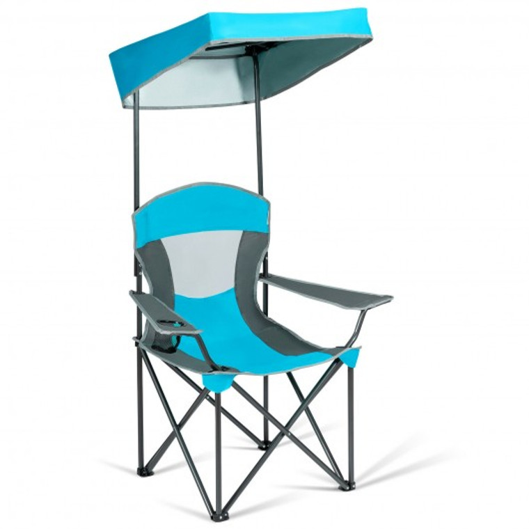 Portable Folding Camping Canopy Chair With Cup Holder Cooler -Blue OP70570BL
