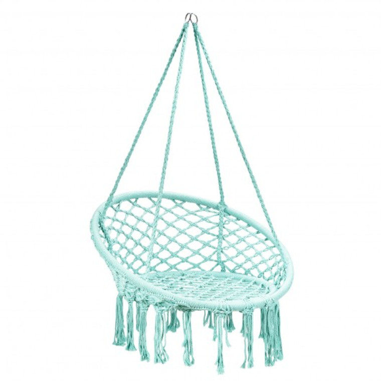 Hanging Macrame Hammock Chair With Handwoven Cotton Backrest-Turquoise HW63846GN
