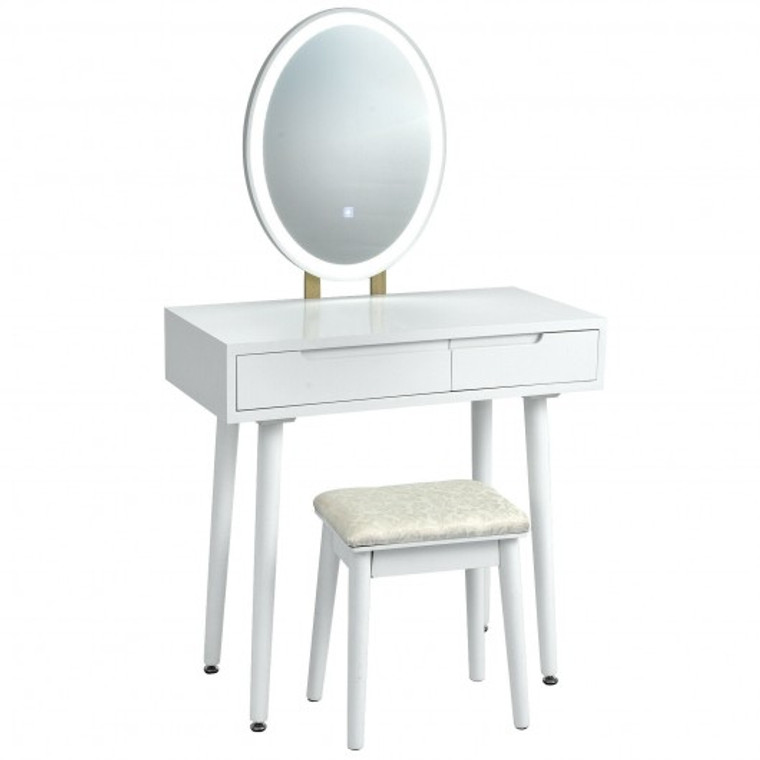 Touch Screen Vanity Makeup Table Stool Set -White HW66405US-WH