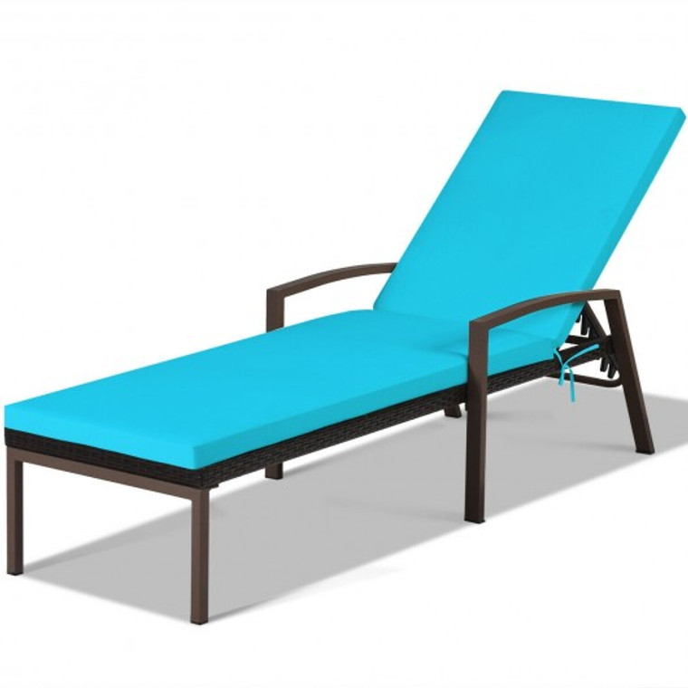 Patio Rattan Lounge Chaise Recliner With Back Adjustable Cushioned-Turquoise OP70261TU