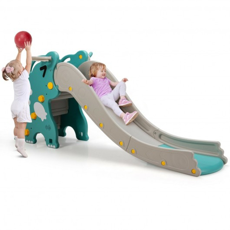 4-In-1 Kids Climber Slide Play Set With Basketball Hoop-Green TY327762GN