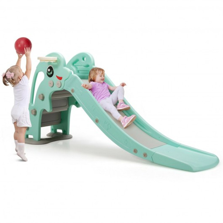 3-In-1 Kids Climber Slide Play Set With Basketball Hoop And Ball-Green TY327763GN