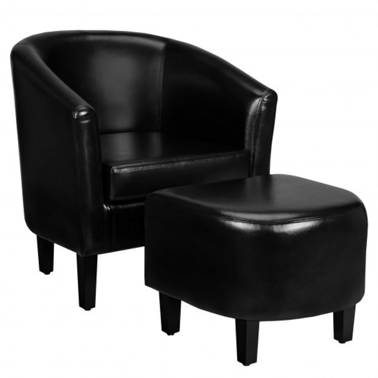 Modern Accent Tub Chair And Ottoman Set With Fabric Upholstered-Black HW66536BK