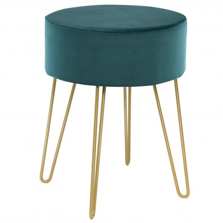Round Velvet Ottoman Footrest Stool Side Table Dressing Chair With Metal Legs-Green HW66200DG