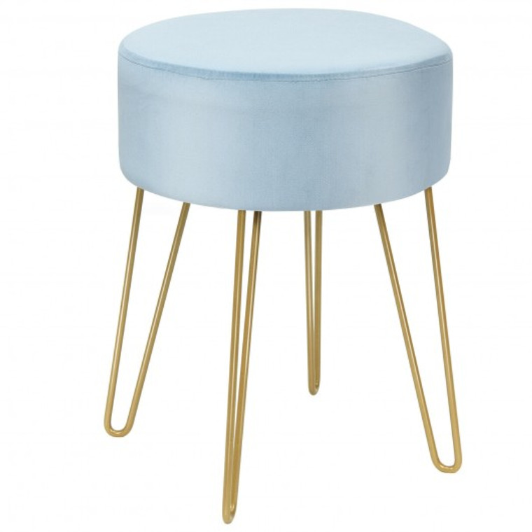 Round Velvet Ottoman Footrest Stool Side Table Dressing Chair With Metal Legs-Blue HW66200BL