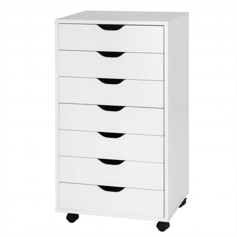 7-Drawer Chest Storage Dresser Floor Cabinet Organizer With Wheels HW65979WH