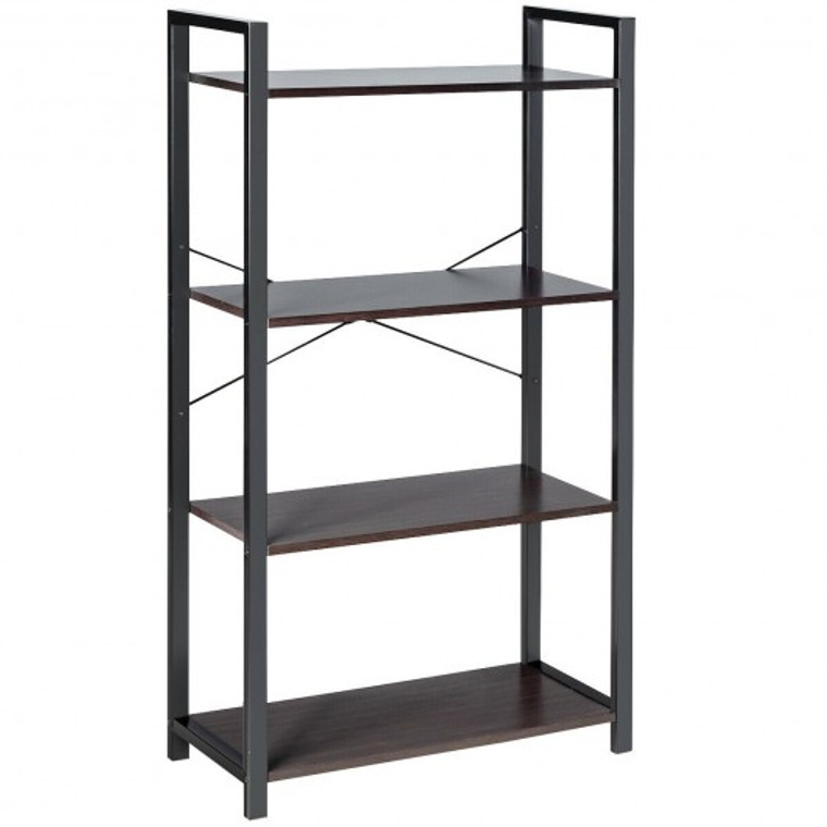 4-Tier Rustic Bookshelf Industrial Bookcase Diaplay Shelf Storage Rack -Black HW65813BK