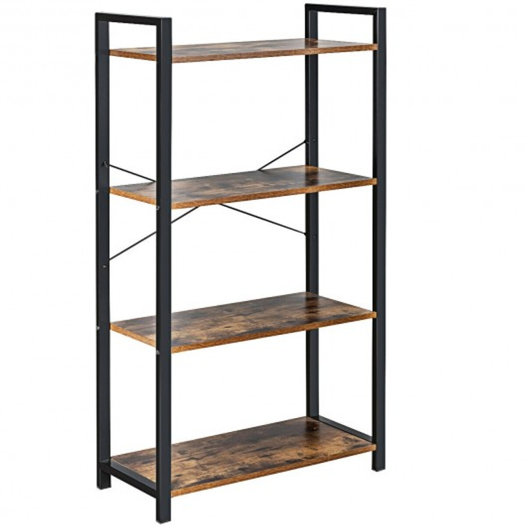 4-Tier Rustic Bookshelf Industrial Bookcase Diaplay Shelf Storage Rack -Brown HW65813CF