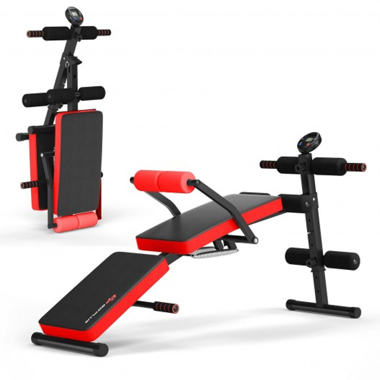 Multi-Functional Foldable Weight Bench Adjustable Sit-Up Board With Monitor-Red SP37305RE
