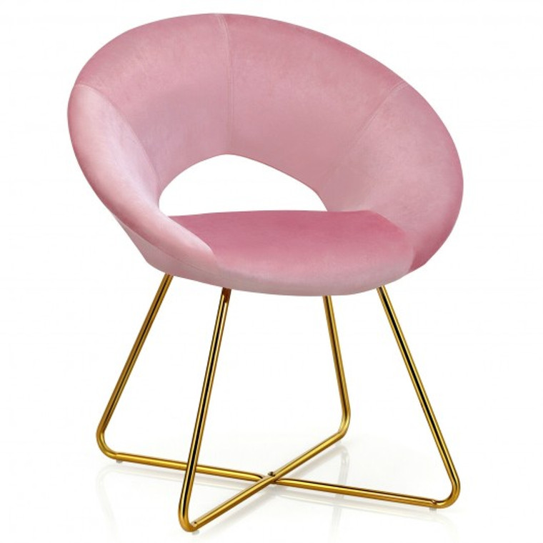 Modern Accent Velvet Dining Arm Chair With Golden Metal Legs And Soft Cushion-Pink HW66060PI