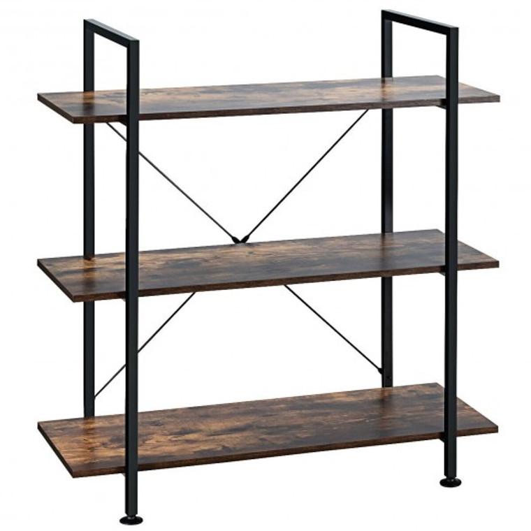 3-Tier Bookshelf Industrial Bookcase Display Shelf Storage Rack-Brown HW65814CF