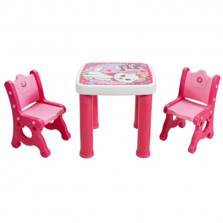 Adjustable Kids Activity Play Table And 2 Chairs Set Withstorage Drawer-Pink BB5613PI