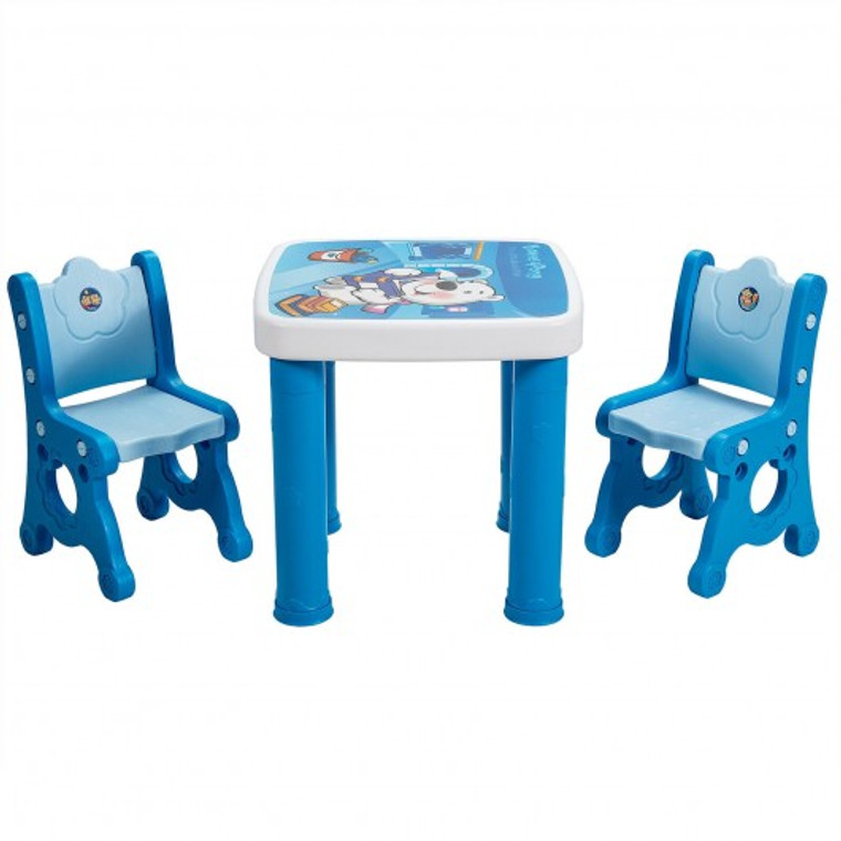 Adjustable Kids Activity Play Table And 2 Chairs Set Withstorage Drawer-Blue BB5613BL