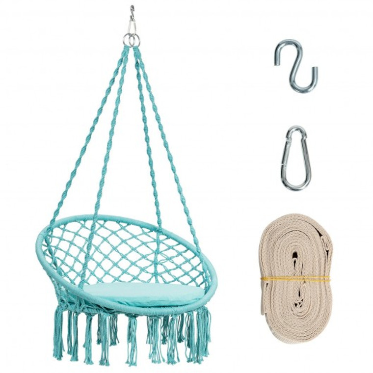 Macrame Cushioned Hanging Swing Hammock Chair-Turquoise HW66932TU