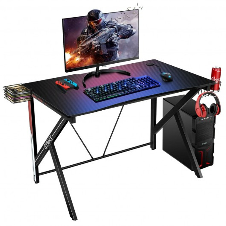 K-Shaped Computer Gaming Desk 45" Racing Desk With Cup Headphone Holder And Game Storage HW65903