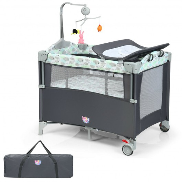5-In-1 Portable Baby Beside Sleeper Bassinet Crib Playard With Diaper Changer-Gray BB5558GR