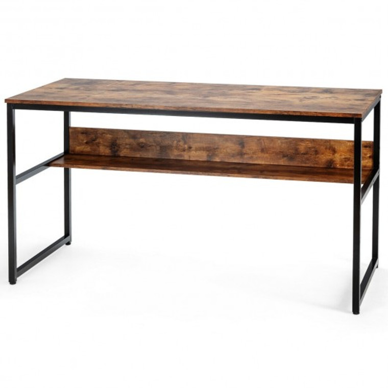 55" Computer Desk Writing Table Workstation Home Office With Bookshelf-Rustic Brown HW65969TN