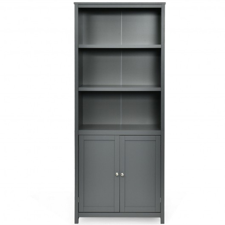 Bookcase Shelving Storage Wooden Cabinet Unit Standing Display Bookcase With Doors-Gray HW61830GR