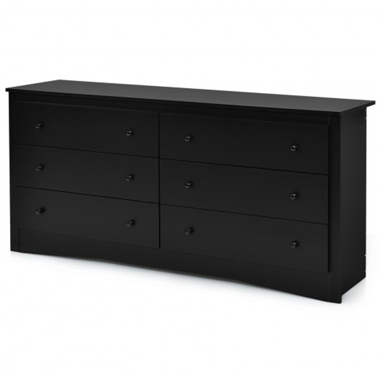 6 Drawer Double Dresser Chest Of Drawers Storage Cabinet For Living Room-Black HW66322BK+