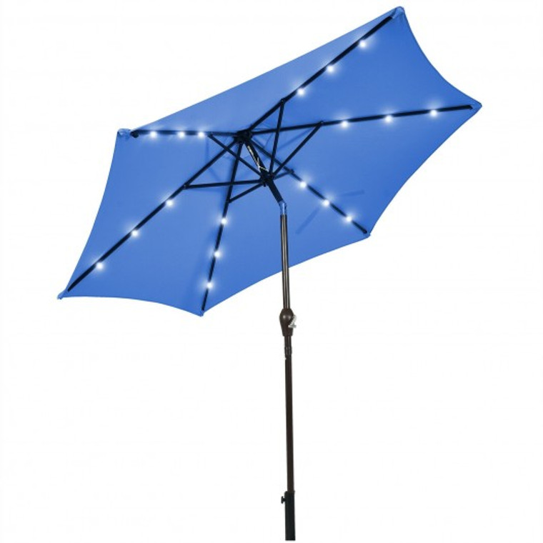 9' Solar Led Lighted Patio Market Umbrella Tilt Adjustment Crank Lift -Blue OP70705NY