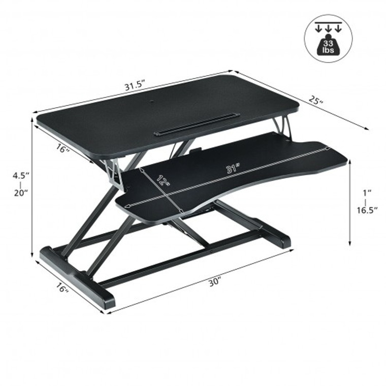 Converter Adjustable Riser Stand Desk With Keyboard Tray-Black HW66606BK