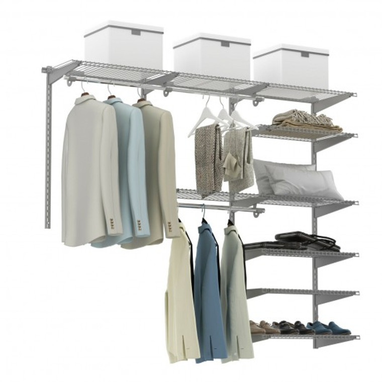 Custom Closet Organizer Kit 4 To 6 Ft Wall-Mounted Closet System With Hang Rod-Gray HW66515GR