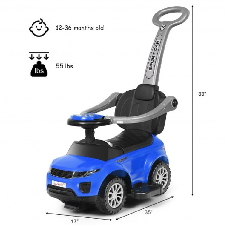 Honey Joy 3 In 1 Ride On Push Car Toddler Stroller Sliding Car With Music-Blue TY327904NY