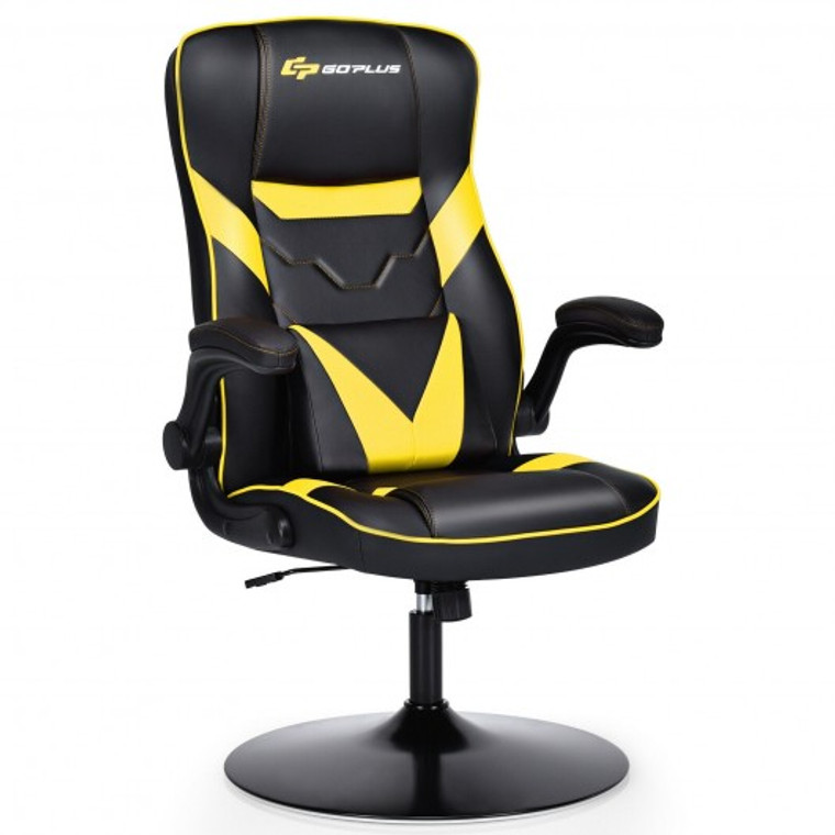 Rocking Gaming Chair Height Adjustable Swivel Racing Style Rocker -Yellow HW65897YW