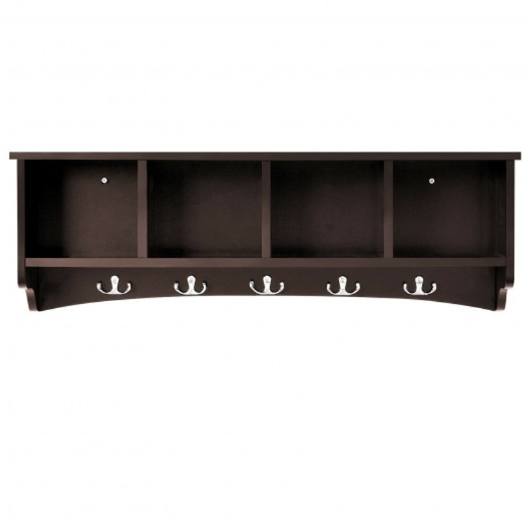 Hanging Entryway Shelf Coat Rack Wall Mounted Storage Cabinets-Brown HW63085CF