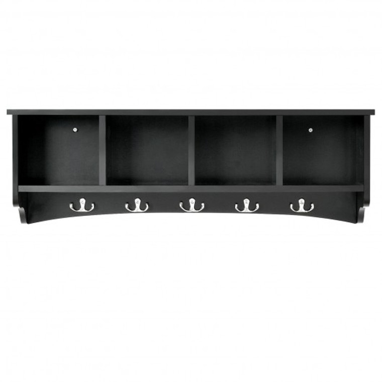 Hanging Entryway Shelf Coat Rack Wall Mounted Storage Cabinets-Black HW63085BK