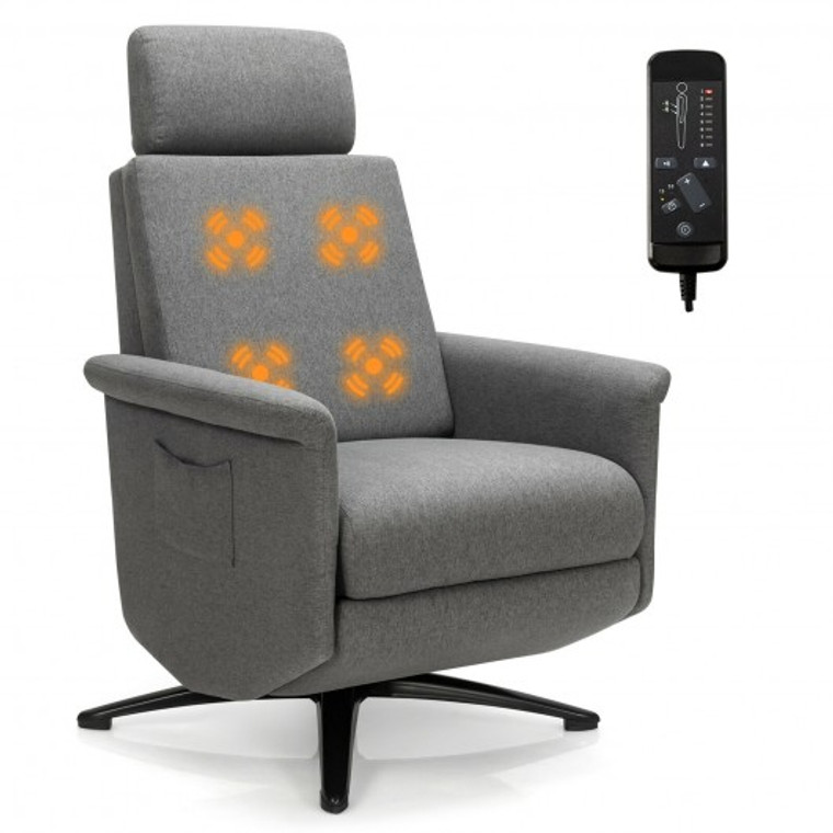 Swivel Massage Recliner Single Sofa With Adjustable Headrest-Gray HW64365GR