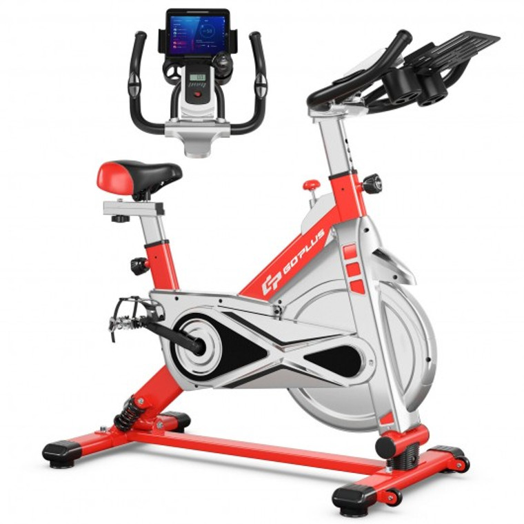 Stationary Silent Belt Adjustable Exercise Bike With Phone Holder And Electronic Display-Red SP37380RE