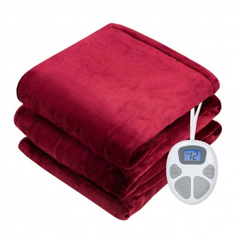 62" X 84" Flannel Heated Electric Blanket With 10 Heating Levels-Red EP24930US-RE
