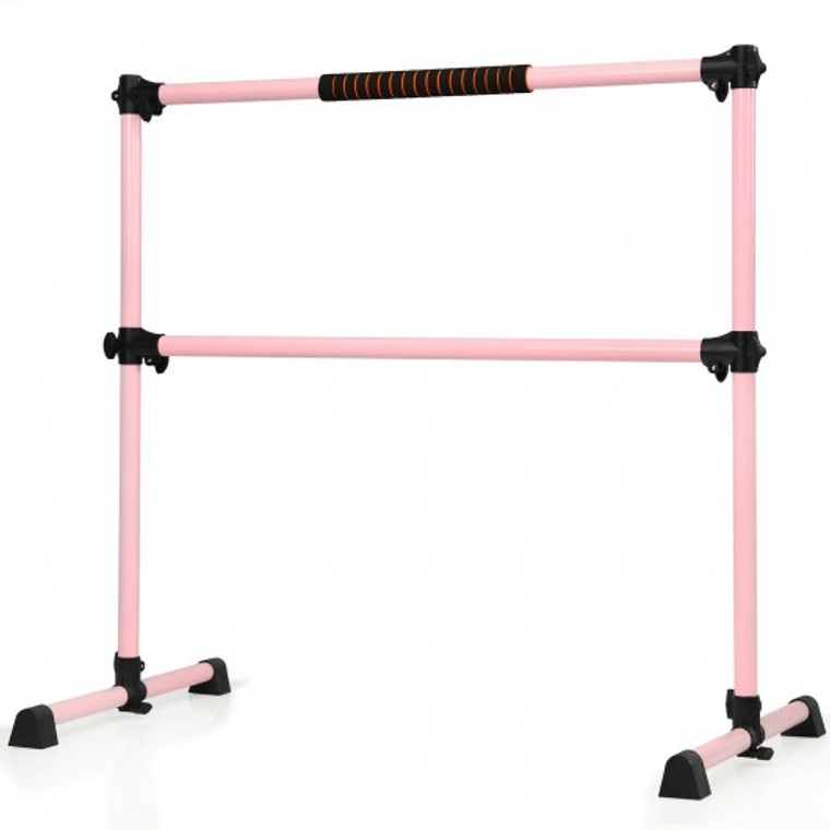 4 Ft Portable Ballet Freestanding Adjustable Double Dance Bar-Pink SP37449FS