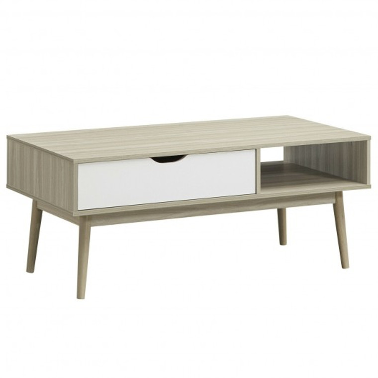 Coffee Cocktail Accent Table With Drawer And Storage Shelf-Gray HW66205GR