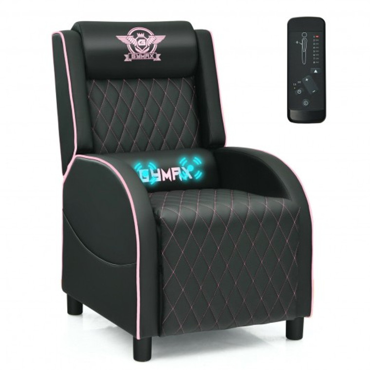 Massage Gaming Recliner Chair With Headrest And Adjustable Backrest For Home Theater-Pink HW66535PI