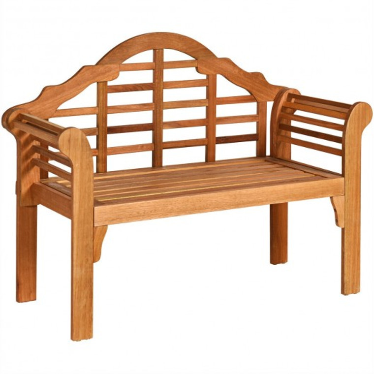 49" Eucalyptus Wood Outdoor Folding Bench With Backrest Armrest For Patio Garden OP70341