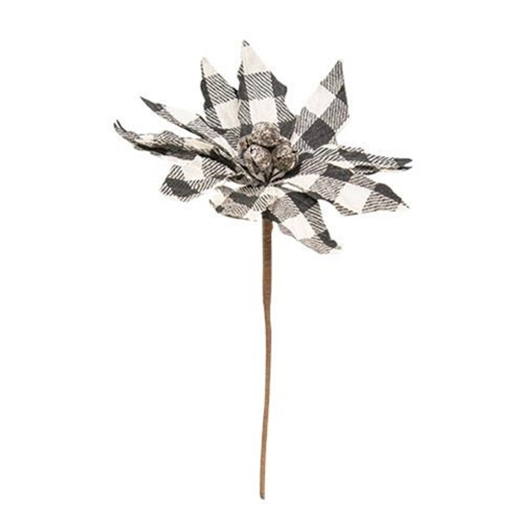 *Black & White Buffalo Check Poinsettia Spray F17926 By CWI Gifts